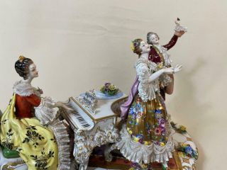 Large Hand Painted Volkstedt Dresden Porcelain Musical Scene Group