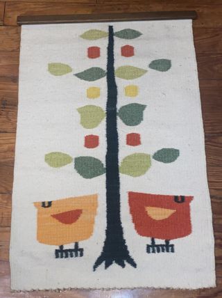 Rare Vintage Evelyn Ackerman Mid Century Wool Tapestry Birds 30” Wall Hanging