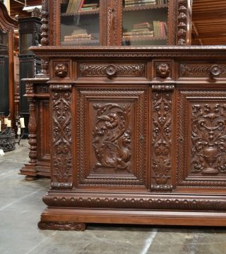 Large Antique Italian Heavily Carved Renaissance Sideboard Buffet 5