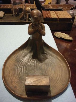 Antique Figural Child Brass/bronze Match Box Holder U.  S.  Metal & Manufacturing