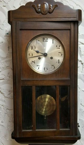 Vintage German Box Clock In Running Conditon,  Stricking Hour &1/2