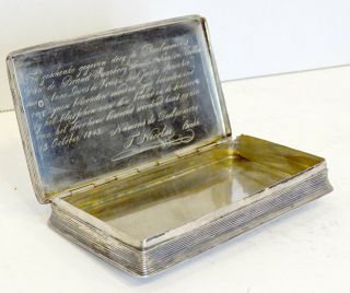 1843 Antique STERLING SILVER Dutch OVERSIZE SNUFF BOX w/ Finely Engraved HORSE 4