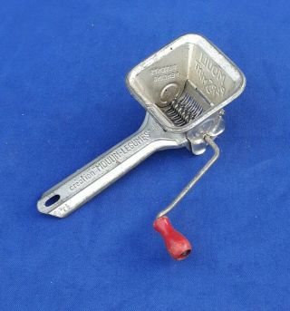 Vintage Mouli Cheese Grater France Metal Kitchen Gadget W/ Red Wooden Handle