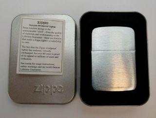 Vintage Zippo Lighter Brushed Steel In Tin,  Pat 2032695