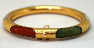 Vintage Chinese 14k Solid Gold And Natural Jade Bangle/bracelet 6 " - 6.  5 " Wrist