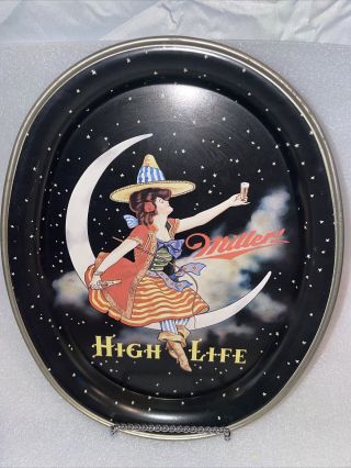 Vintage 1989 Miller High Life Beer Tray Legend Of Miller Girl On Moon Beer Tray