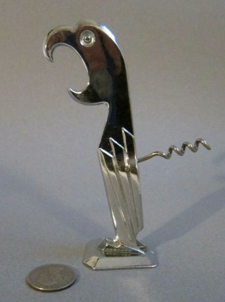 Vintage 1930s Art Deco Negbaur Chrome Parrot Eagle Bird Corkscrew Bottle Opener