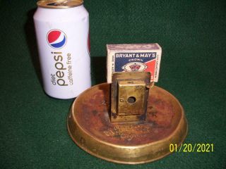 Rare Antique El Roi - Tan Cigar Brass/copper Ashtray W/cigar Cutter & Match Holder