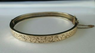 Antique Victorian Jewellery 9ct Gold Engraved Hinged Bangle Bracelet 1890 8.  1gms