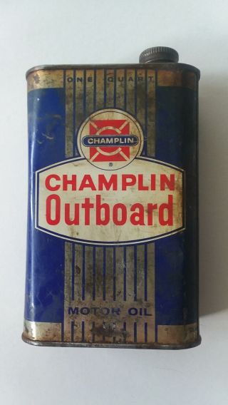 Vintage Champlin Outboard Motor Oil Can 1 Quart Graphics Rare