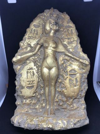 Rare Ancient Egyptian Gold Gilded Stone Isis Statue