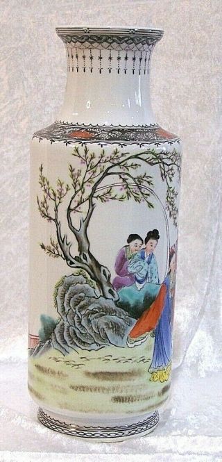 Antique Chinese Porcelain Vase Figures 3 Red Marks Republic Period Famille Rose