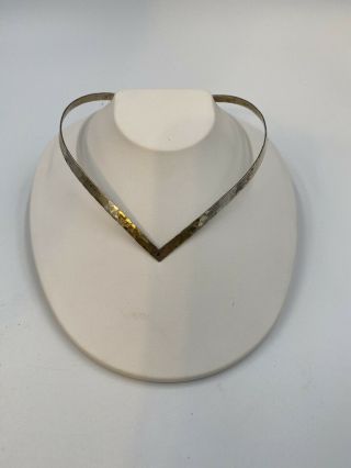 Vintage Hammered Sterling Silver 925 V Shape Collar Necklace
