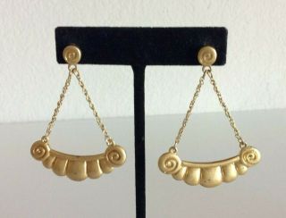 Vintage Liz Claiborne Matte Gold Tone Greek Chandelier Dangle Earrings