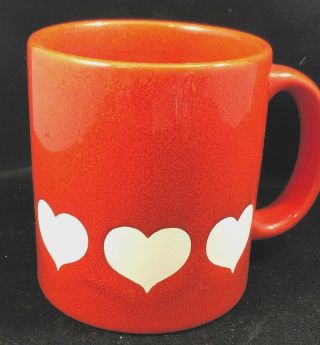 Waechtersbach W Germany Bright Red Ceramic Mug White Hearts 10oz Vtg Valentine