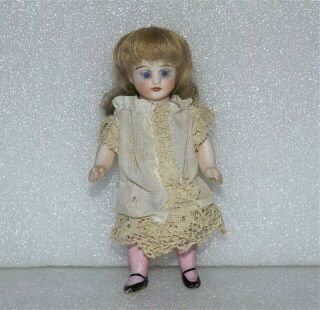 Antique All Bisque Jointed Blue Glass Eyes 590 Germany 4 1/2 " Mignonette Doll