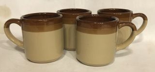 Vintage 3 Tone Brown Stoneware Pottery Coffee Cups Mugs 8 Oz Set Of 4 Taiwan