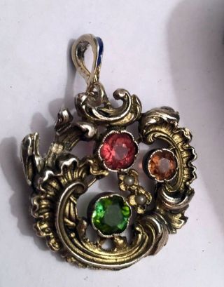 Faberge Antique Imperial Russian Brooch / Pendant With Stones,  84 Silver