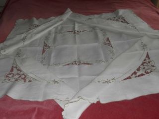 Vintage/antique White Irish Linen Tablecloth 53 " X 50 " Cut Work/madeira& Embro