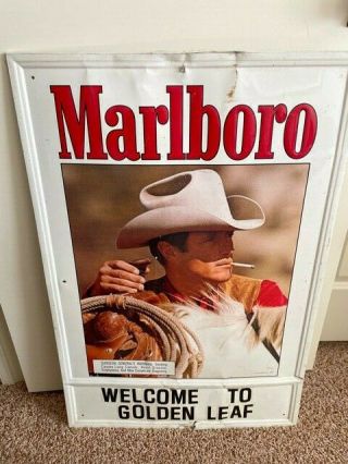Vintage Marlboro Cigarette Metal Sign,  Philip Morris Tobacco Memorabilia