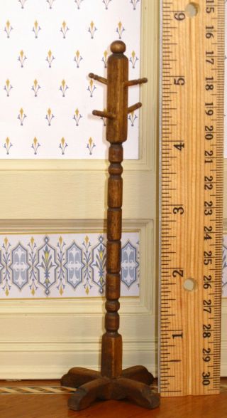 Frank Belt Walnut Coat Stand Hat Rack - Artisan Dollhouse Miniature 2