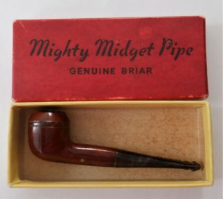 Vtg Tiny Mighty Midget Pipe Geniune Briar Thrifco Italy W/ Box Tobacco