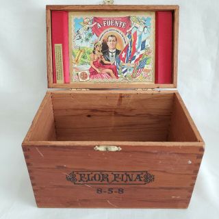Vintage Cigar Box Flor Fina 8 - 5 - 8 Natural A Fuente Empty Wood