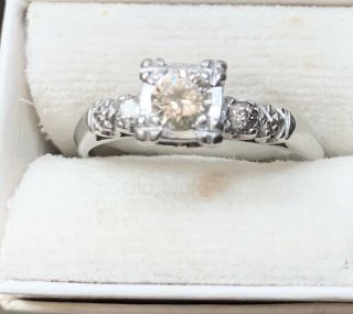 Vintage / Antique 14K White Gold DIAMOND Engagement Ring Size 6.  5 - 2.  61 grams 2