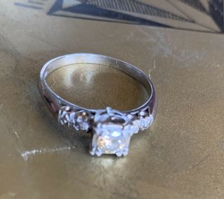 Vintage / Antique 14K White Gold DIAMOND Engagement Ring Size 6.  5 - 2.  61 grams 4