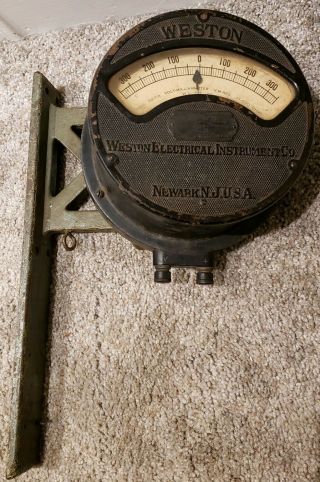 Large Antique Weston Volt - Milliammeter Gauge Meter With Bracket - W.  U.  Tel.  Co.