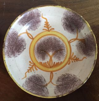 Antique Pottery Plate French Faience Tin Glaze 19th C Spongeware Delft Mochaware
