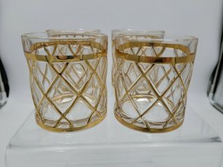Set of 4 Vintage Altuzarra Gold Lattice Low Ball Cocktail Old Fashioned Glasses 3
