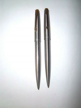 2 - Vtg Parker Classic Brushed Stainless Steel Ball Point Pens,  No Boxes.  Estate