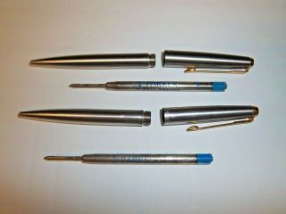 2 - Vtg Parker Classic Brushed Stainless Steel Ball Point Pens,  No Boxes.  Estate 3