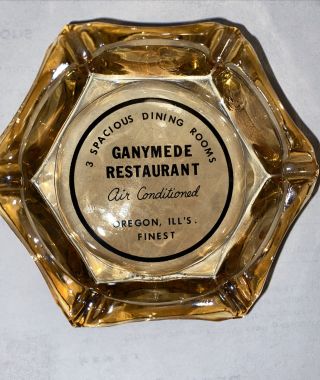 1/20) Rare Vintage Glass Ashtray From Ganymede Restaurant,  Oregon Ill’s Finest