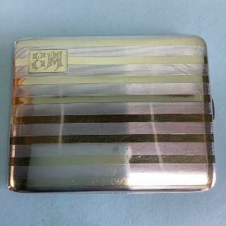 Sterling Silver And 18k Gold Cigarette Case 4 1/8’ By 3 1/4”