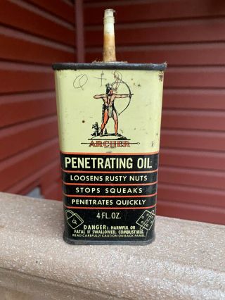 Vintage Archer Penetrating Oil Can 4 Oz.  Oiler Arcer Home Oiler Gas Shop Oil Can