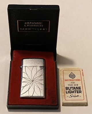Vintage Flip Top Scripto Butane Lighter Made In Usa With Box