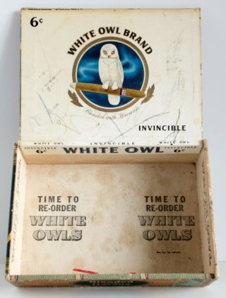 Vintage Old White Owl Cigar Box - 6 Cent Invincibles