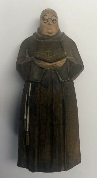 Vintage Switzerland Hand Carved Wood Monk Priest Friar Sculpture Statue