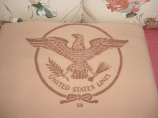 Ss United States Lines Extra Large Insignia Stateroom Blanket / Top