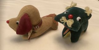 Vintage Cat & Dog Pin Cushion And Tape Measure Japan Tags