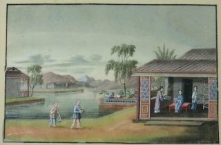 Antique Chinese 19th Century Canton Silk Trade Painting Tea Production Qing