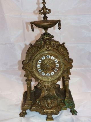 Antique French Bronze Renaissence Revival Mantle Clock - Heavy Solid Bronze