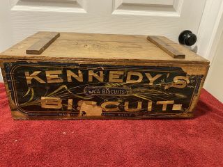 Antique Wooden Biscuit Box W/2 Orig Labels Kennedy 