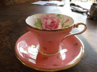 Vintage Aynsley Pink Cabbage Rose Gold Trim Bone China Tea Cup & Saucer 1022 Nr