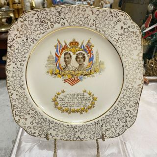 Vintage King George Vi & Queen Elizabeth 1939 Commemorate Plate H&k Tunstall