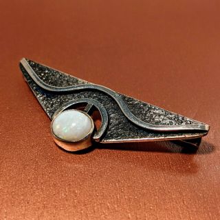 Vintage Triangular Art Deco Sterling Silver Opal Brooch Pin