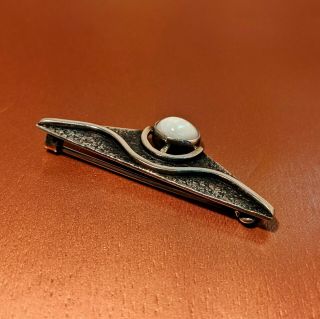Vintage Triangular Art Deco Sterling Silver Opal Brooch Pin 3