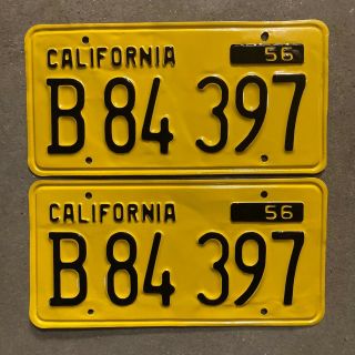 1956 California Truck License Plate Pair B 84 397 Yom Dmv Clear Ford Chevy 1957